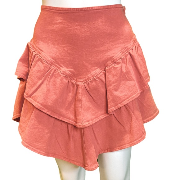 NWT MOTHER Red Ruffle Asymmetric Mini Denim Skirt- Sz 12 US - Picture 3 of 10